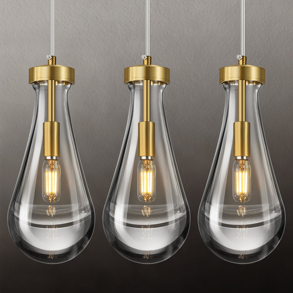 Raindrop Clear Solid Glass Adjustable Suspension Cord Pendant Light