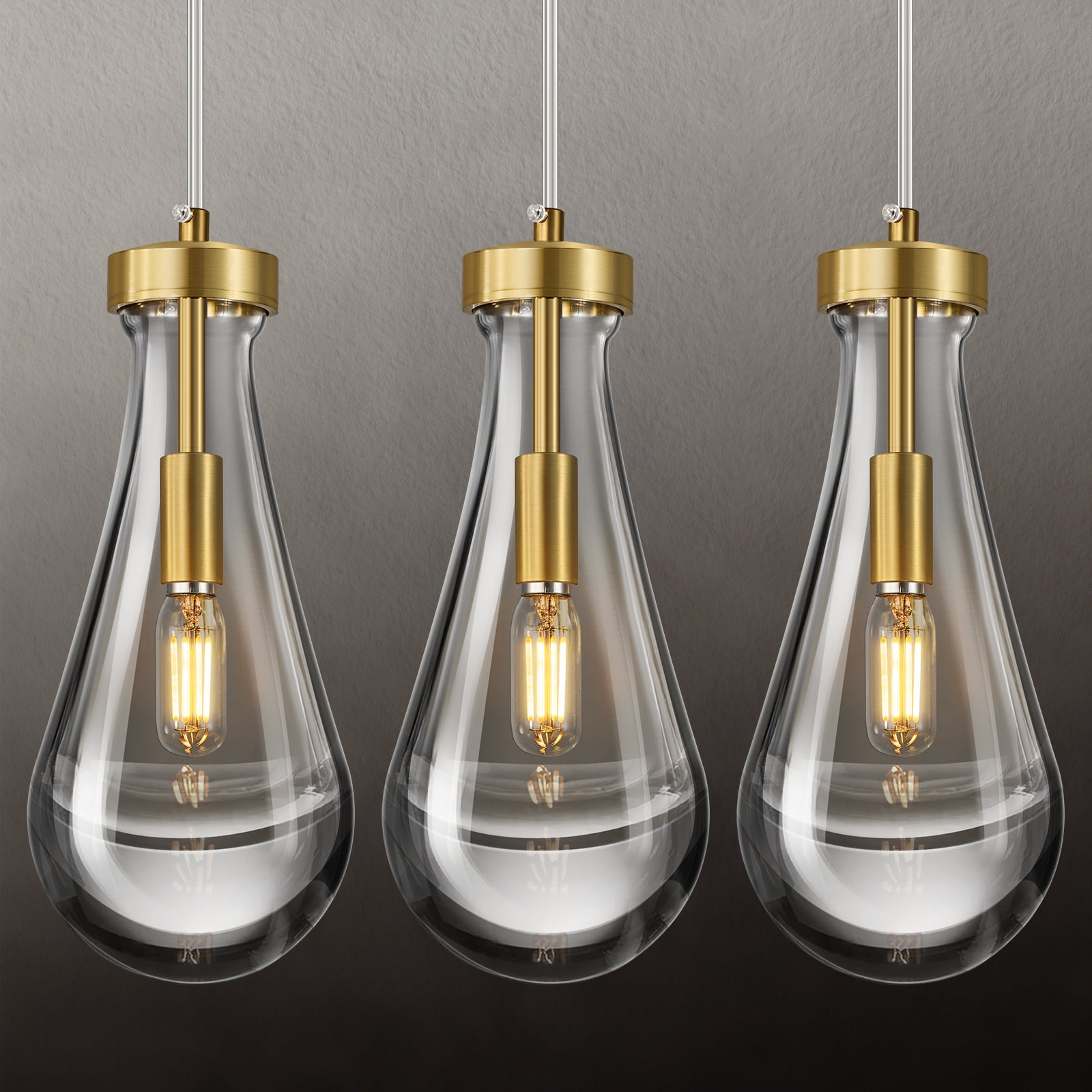 Raindrop Clear Solid Glass Adjustable Suspension Cord Pendant Light