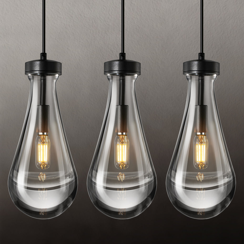 Raindrop Clear Solid Glass Adjustable Suspension Cord Pendant Light