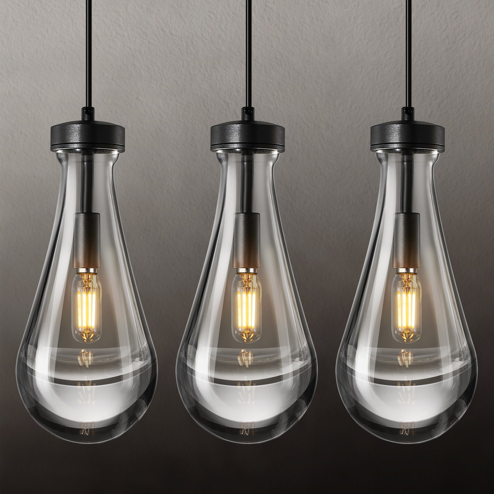 Raindrop Clear Solid Glass Adjustable Suspension Cord Pendant Light