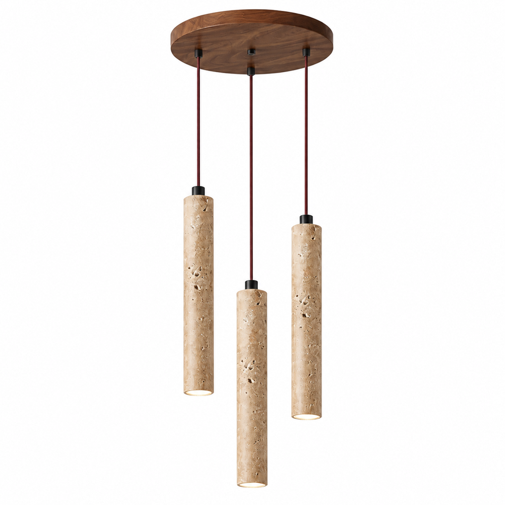 Modern Long Cylinder Travertine Wood Pendant Light