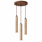 Modern Long Cylinder Travertine Wood Pendant Light