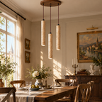 Modern Long Cylinder Travertine Wood Pendant Light