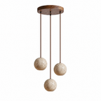 Modern Sphere Travertine Wood Pendant Light