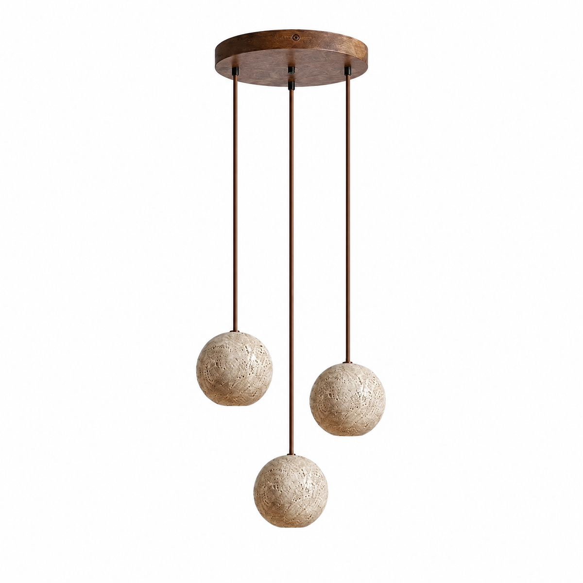Modern Sphere Travertine Wood Pendant Light