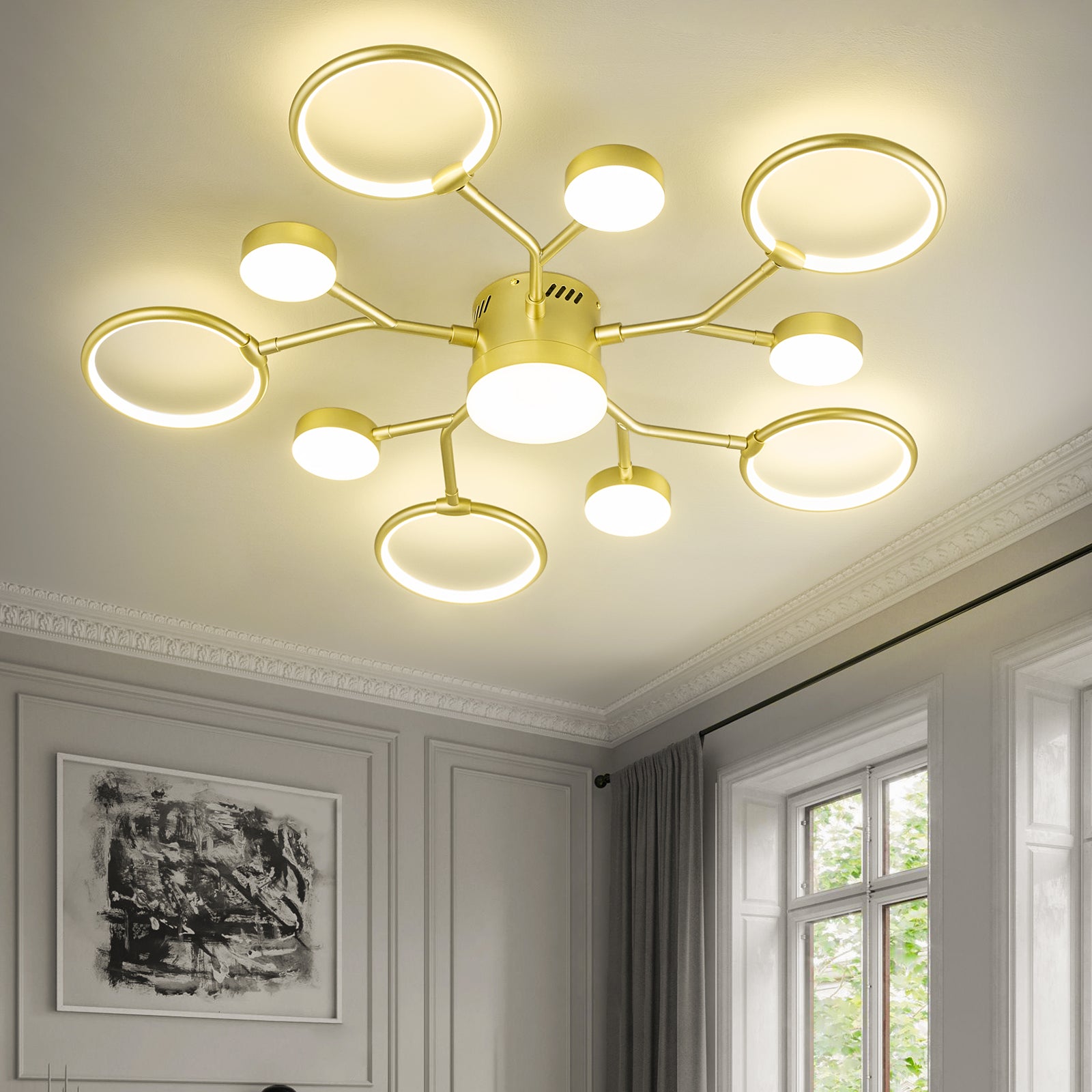 Modern Gold Branch Semi Flush Mount LED Ceiling Light