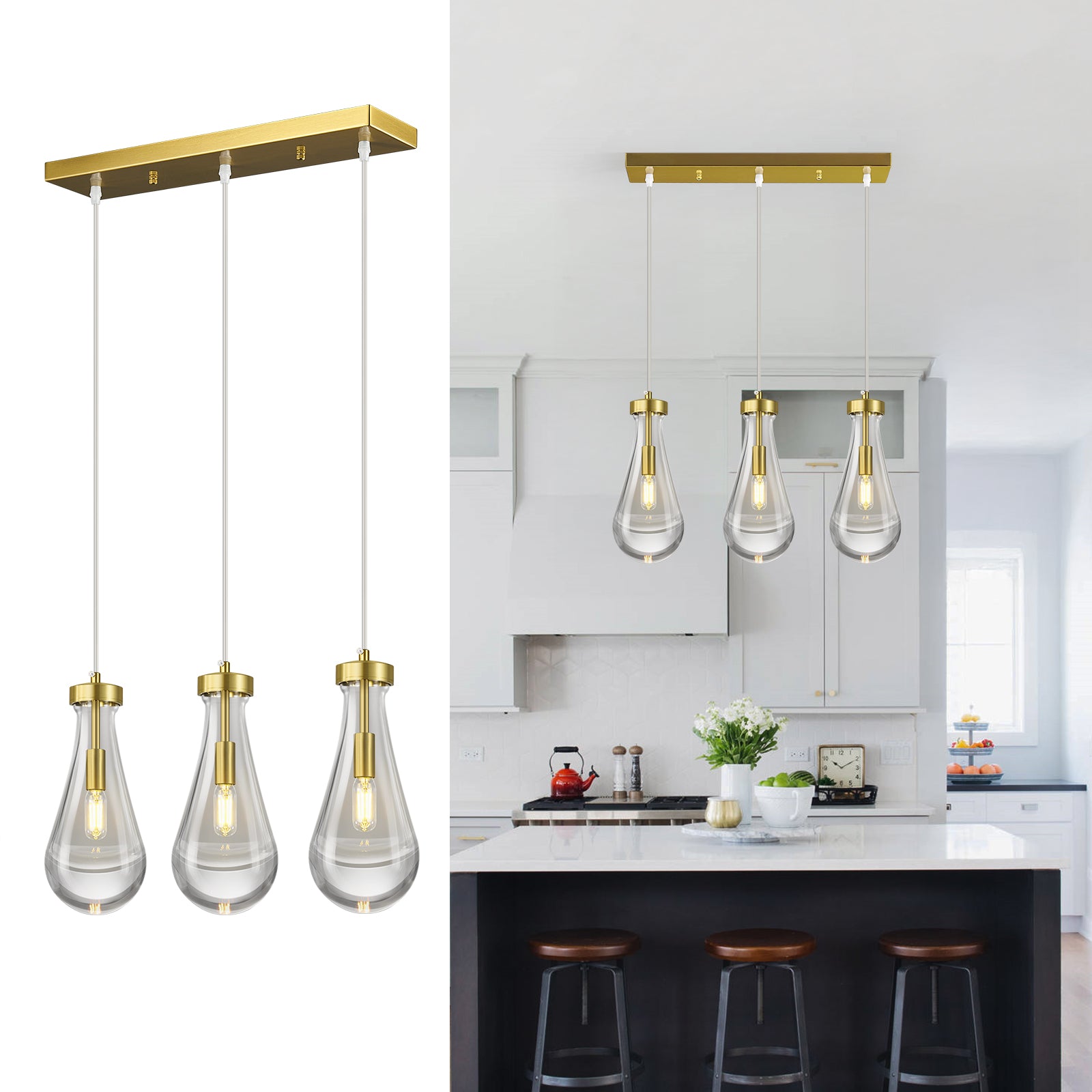 Raindrop Clear Solid Glass Adjustable Suspension Cord Pendant Light
