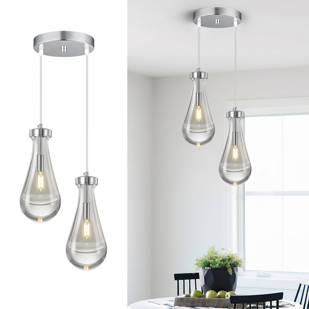 Raindrop Clear Solid Glass Adjustable Suspension Cord Pendant Light