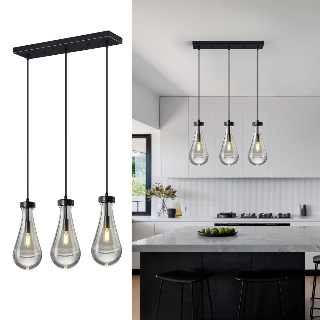 Raindrop Clear Solid Glass Adjustable Suspension Cord Pendant Light
