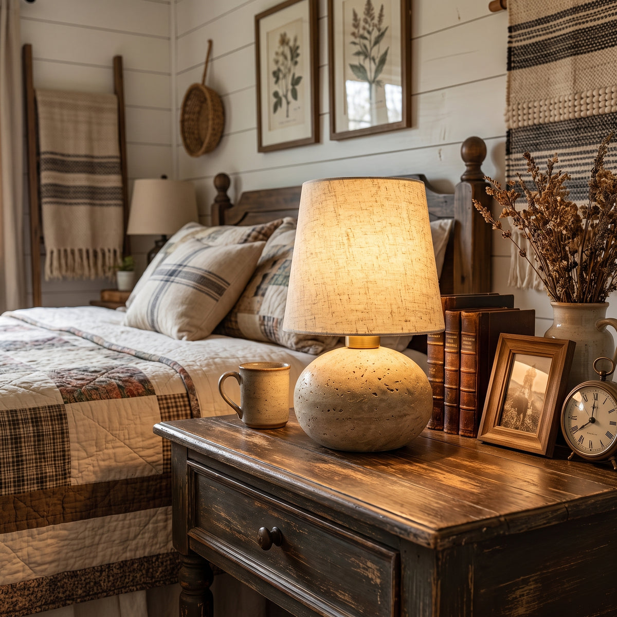 Wabi Sabi Spherical Travertine Table Lamp