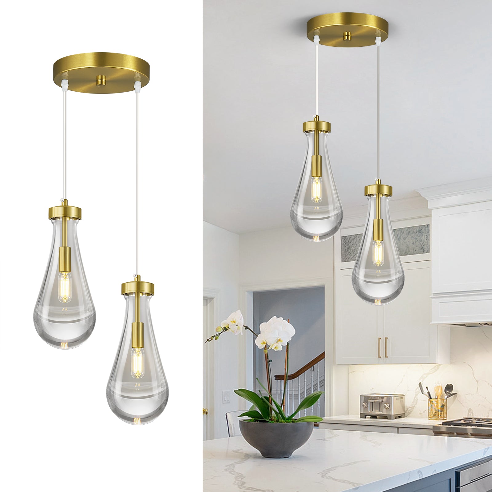 Raindrop Clear Solid Glass Adjustable Suspension Cord Pendant Light