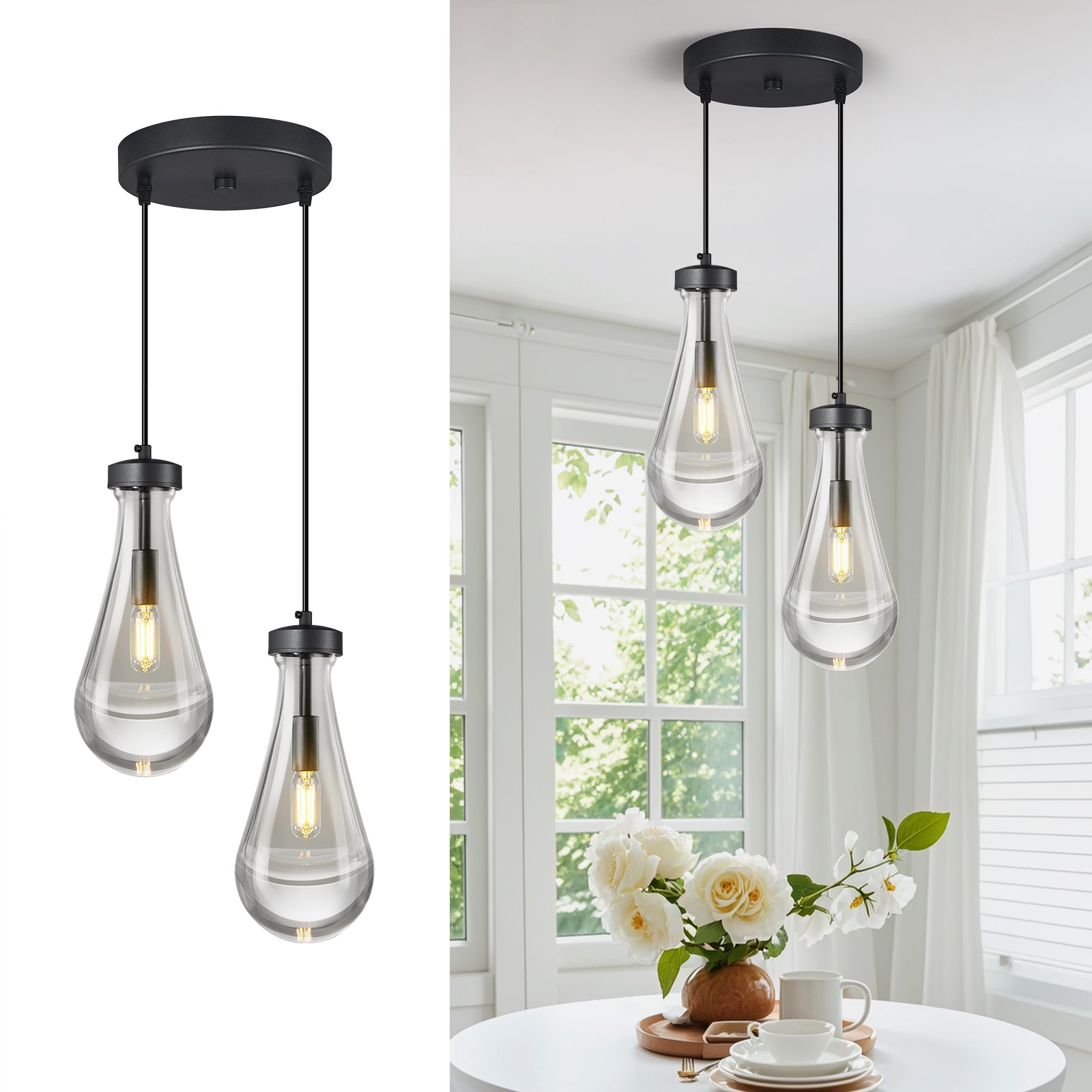 Raindrop Clear Solid Glass Adjustable Suspension Cord Pendant Light
