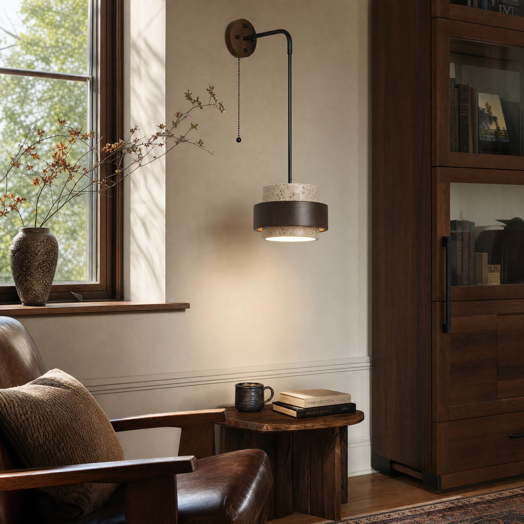 Wabi Sabi Tiered Travertine LED Wall Sconce