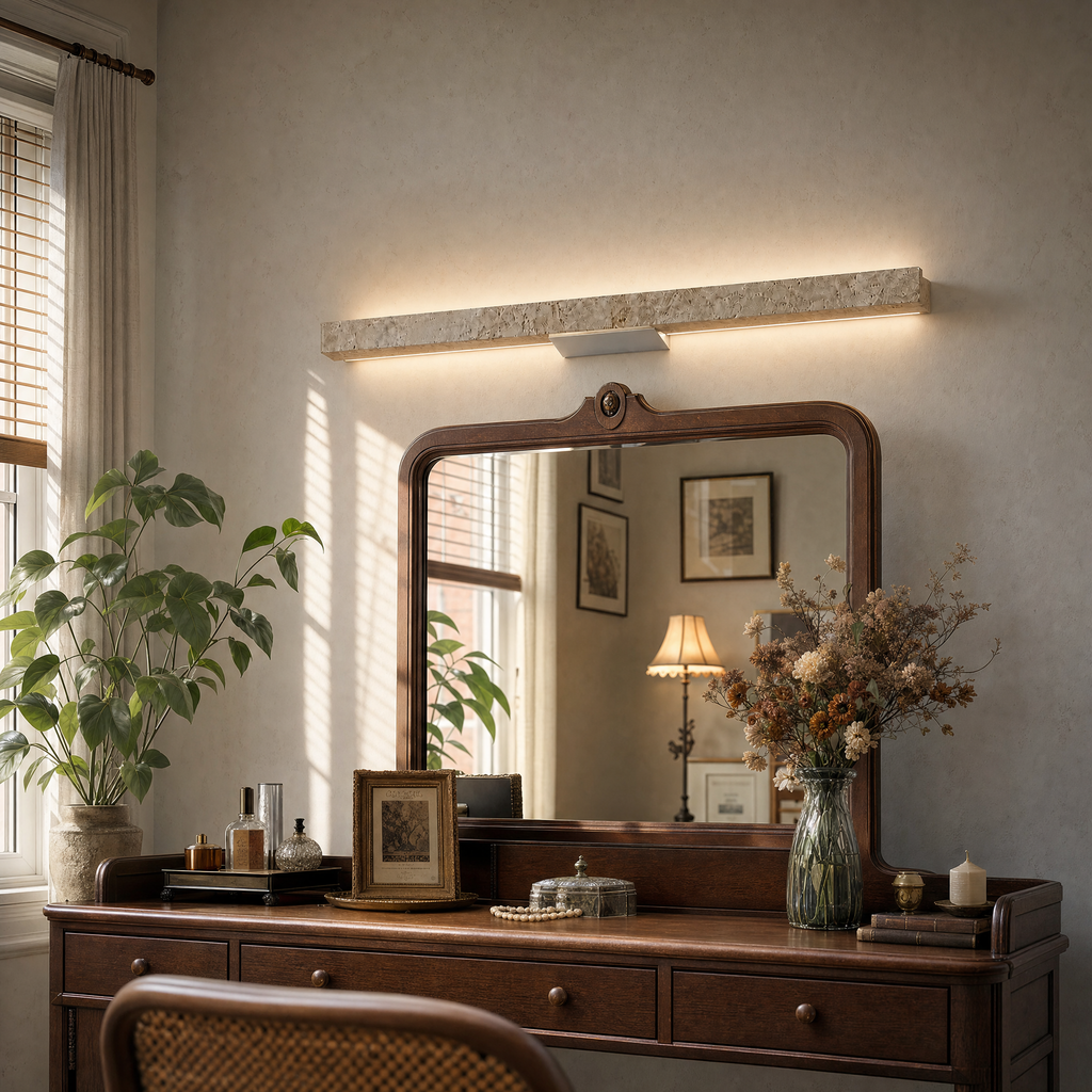 Wabi Sabi Long Linear Travertine LED Wall Sconce
