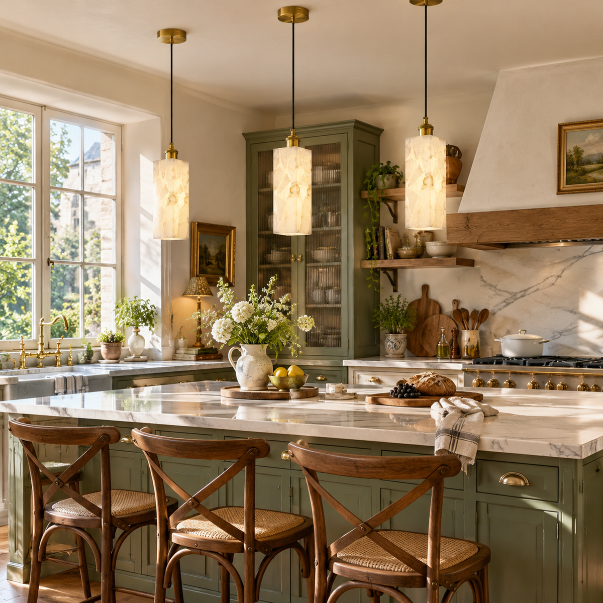 Modern Rectangular Alabaster Pendant Lamps for Kitchen Islands