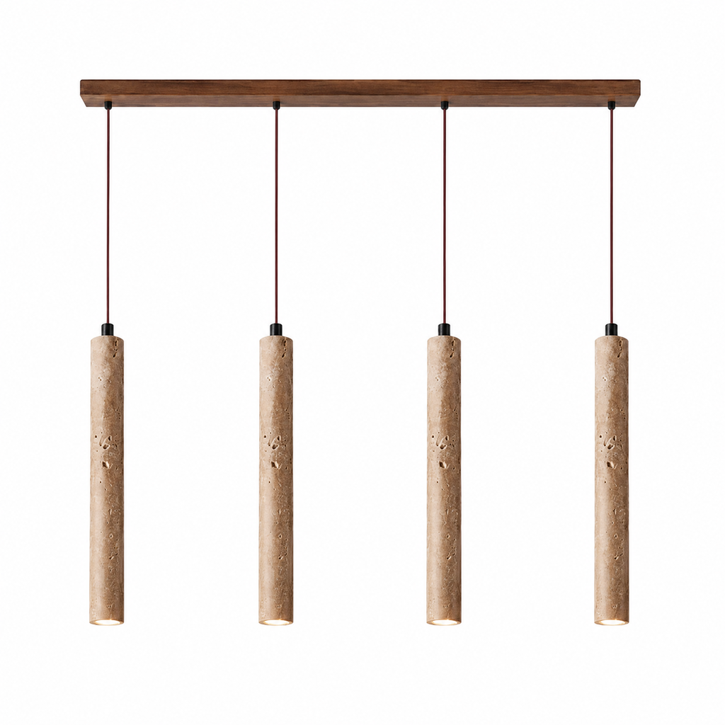 Modern Long Cylinder Travertine Wood Pendant Light