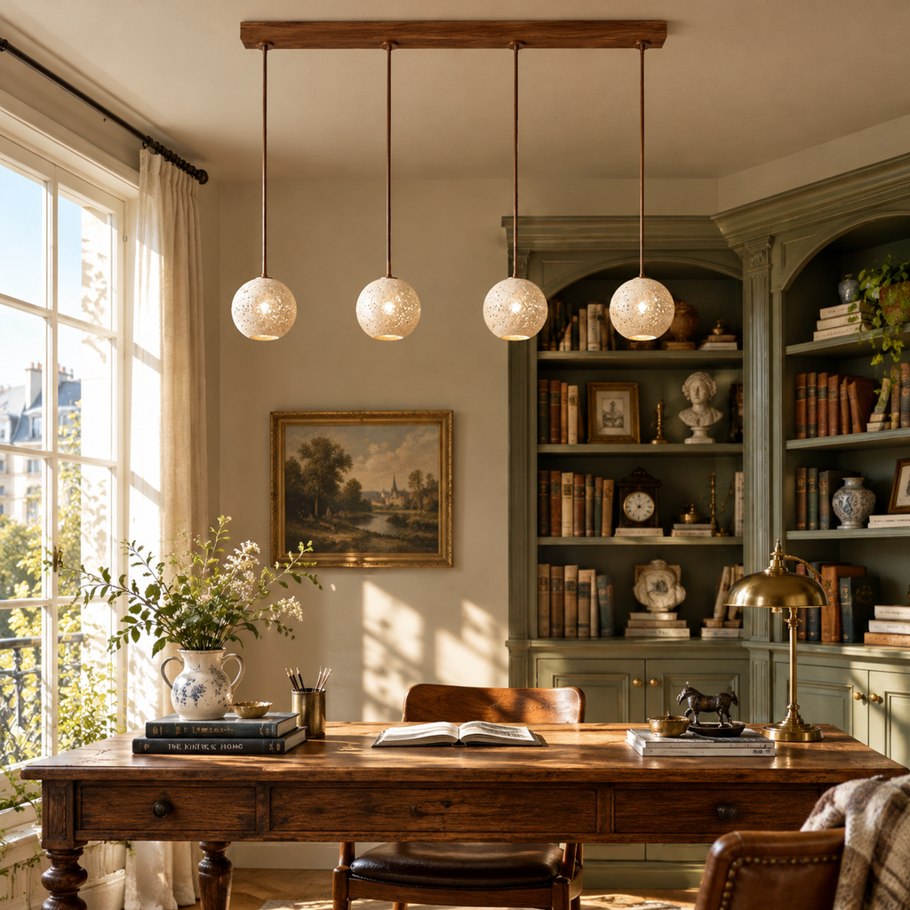 Modern Sphere Travertine Wood Pendant Light
