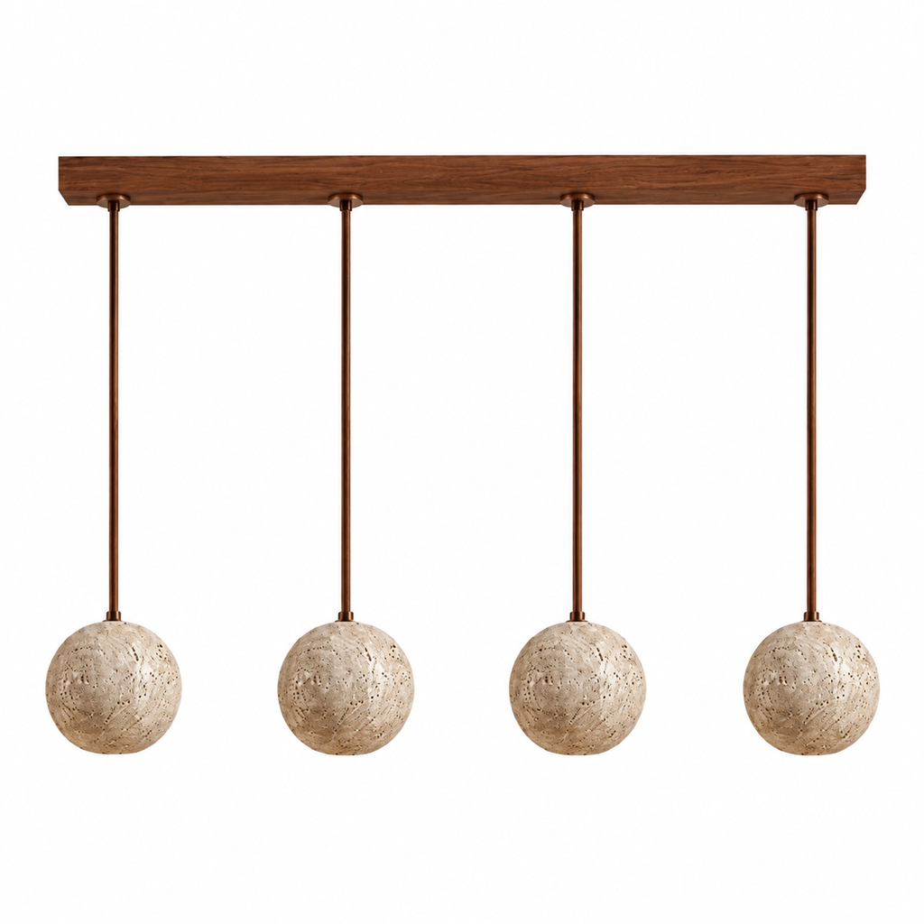 Modern Sphere Travertine Wood Pendant Light