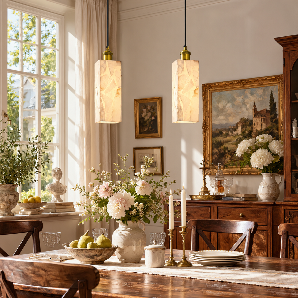 Modern Rectangular Alabaster Pendant Lamps for Kitchen Islands