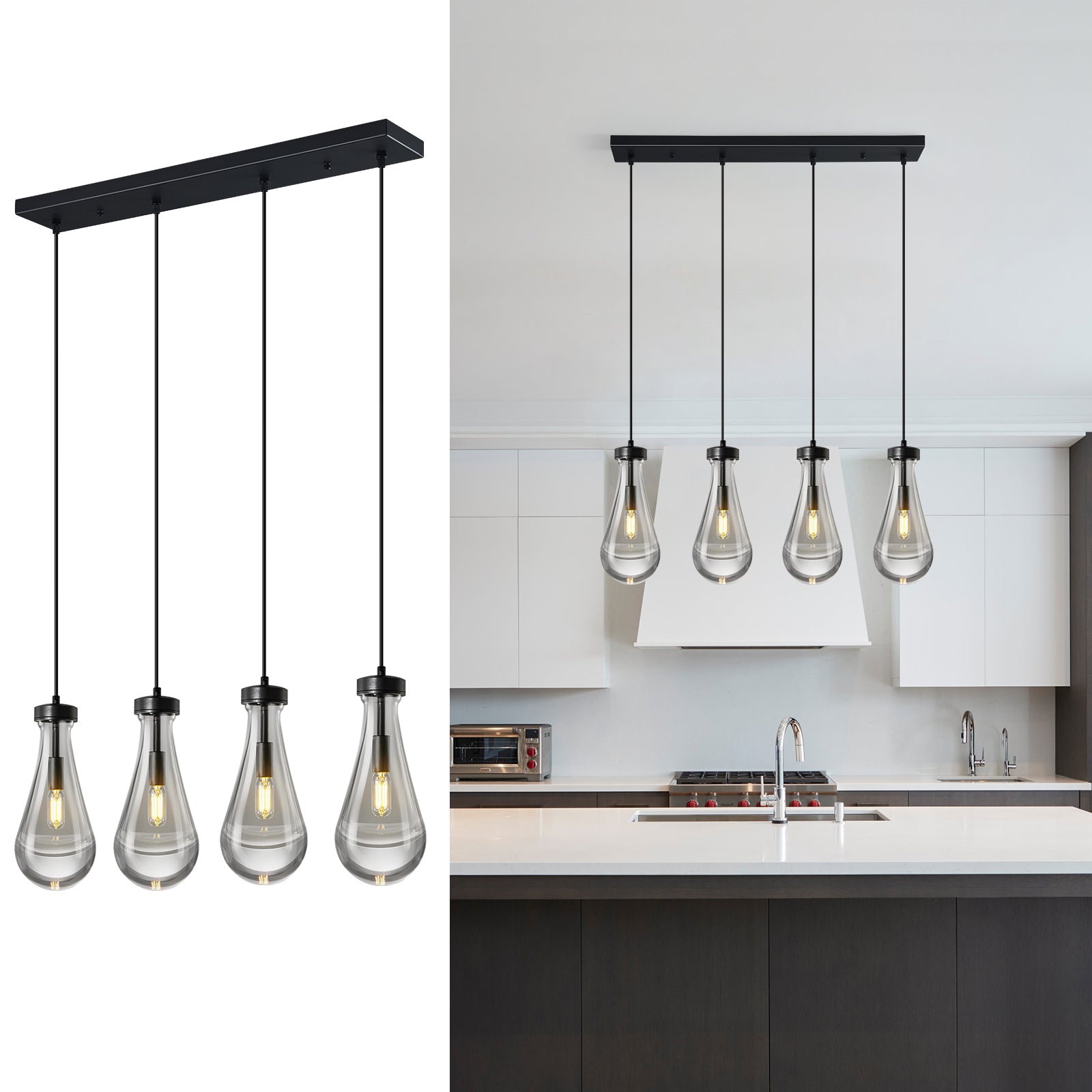 Raindrop Clear Solid Glass Adjustable Suspension Cord Pendant Light