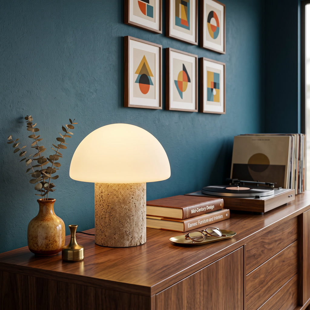 Wabi Sabi Mushroom Travertine Table Lamp