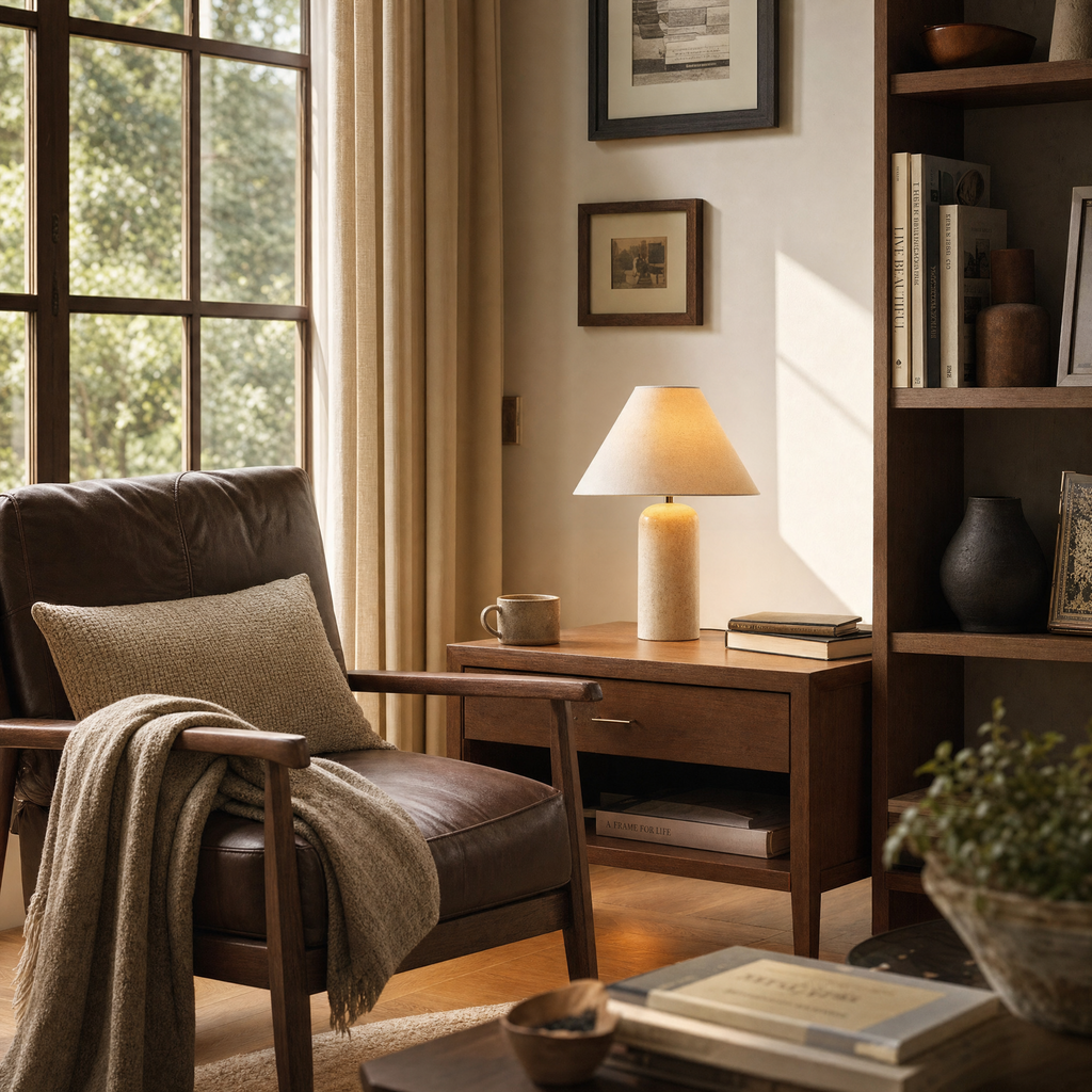 Modern Cylindrical Travertine Table Lamp