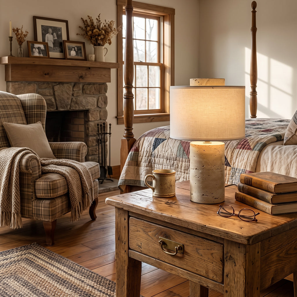 Wabi Sabi Cylindrical Travertine Table Lamp