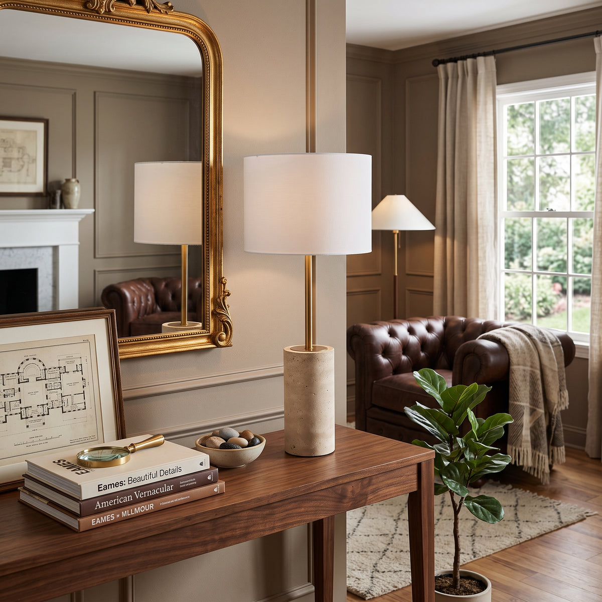 Wabi Sabi Cylindrical Travertine Table Lamp