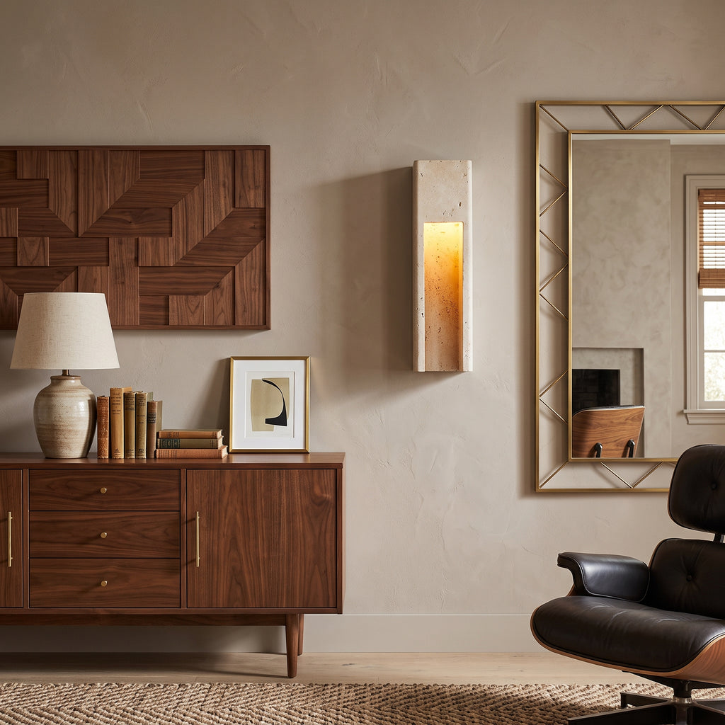 Wabi Sabi Vertical Cutout Travertine Wall Sconce