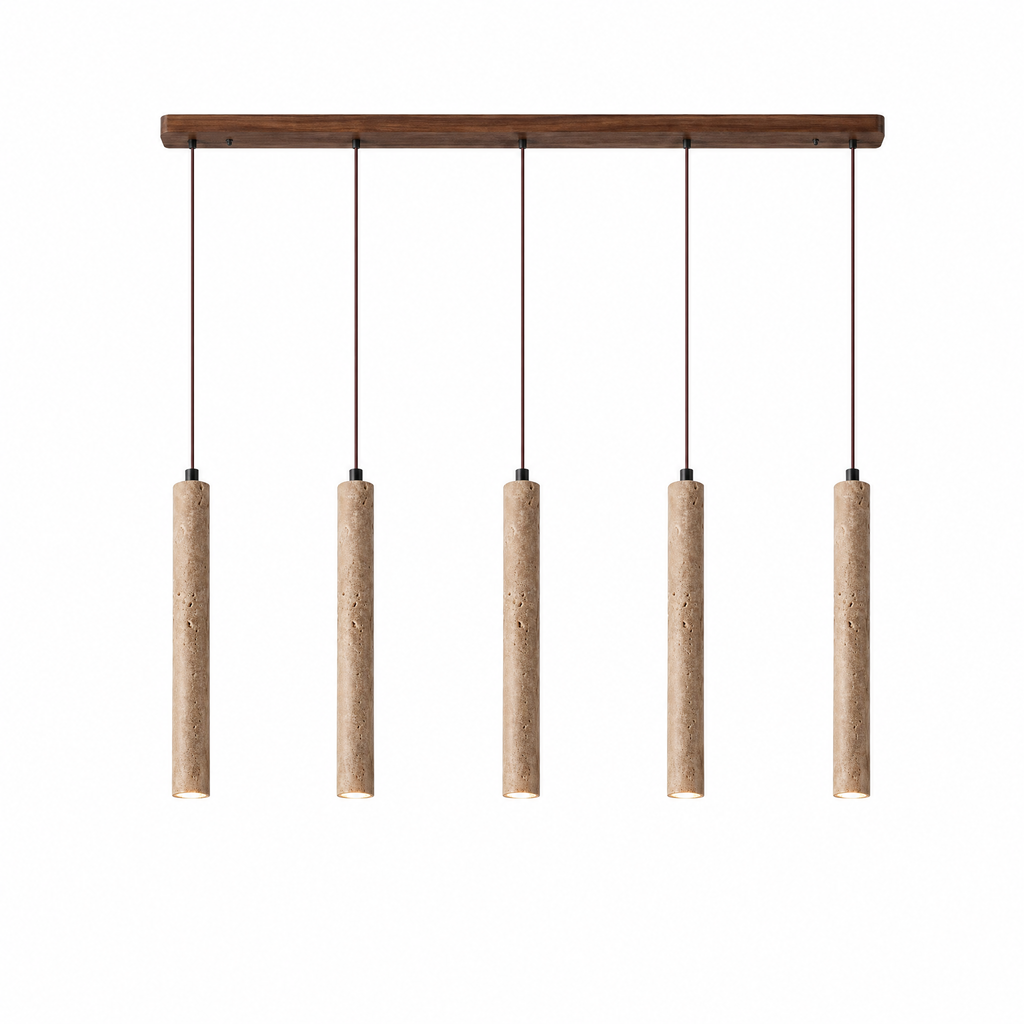 Modern Long Cylinder Travertine Wood Pendant Light