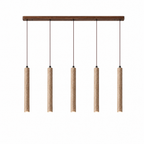 Modern Long Cylinder Travertine Wood Pendant Light