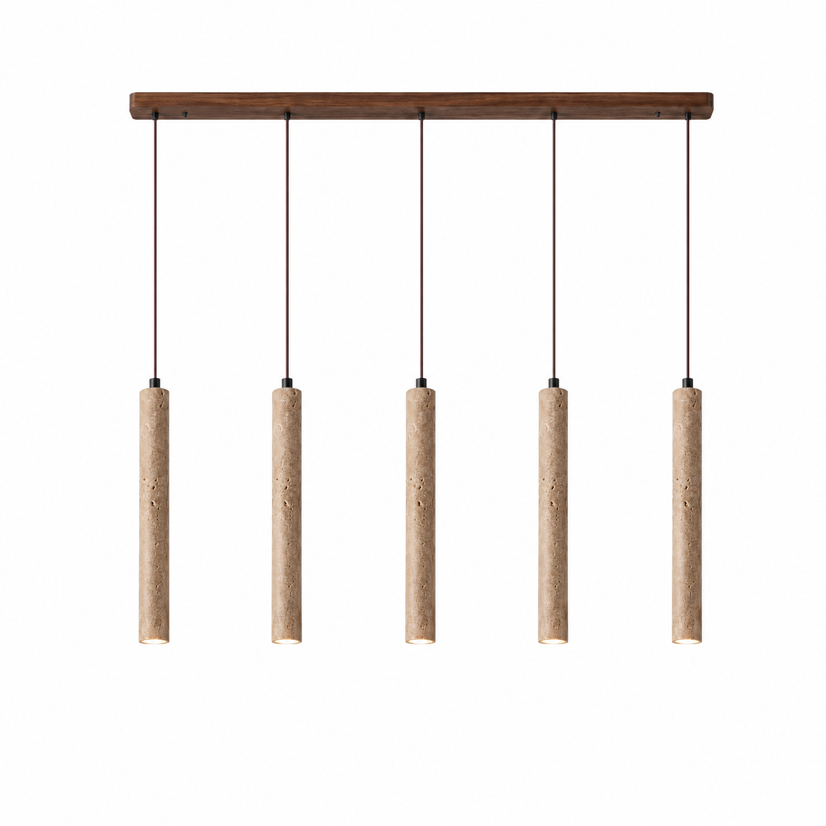 Modern Long Cylinder Travertine Wood Pendant Light