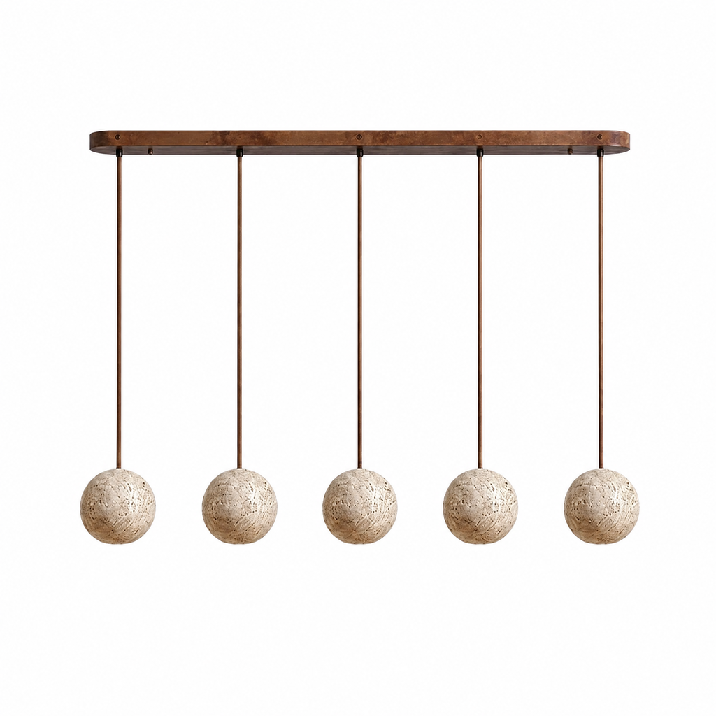 Modern Sphere Travertine Wood Pendant Light