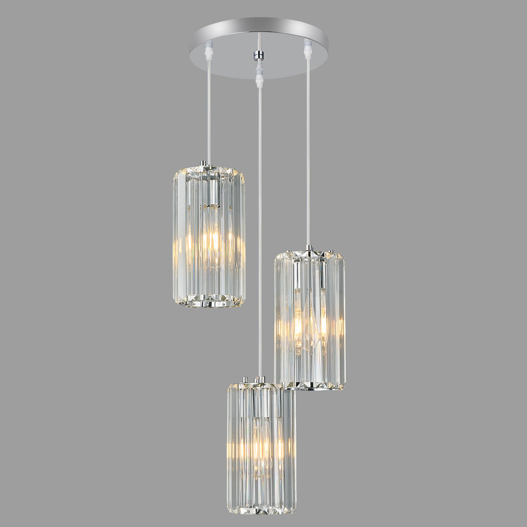 Minimalist Vertical Faceted Crystal Cylinder Pendant Light