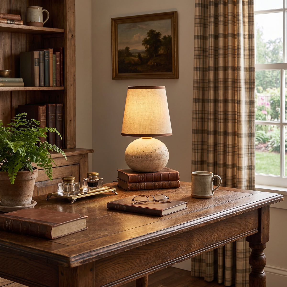 Wabi Sabi Spherical Travertine Table Lamp