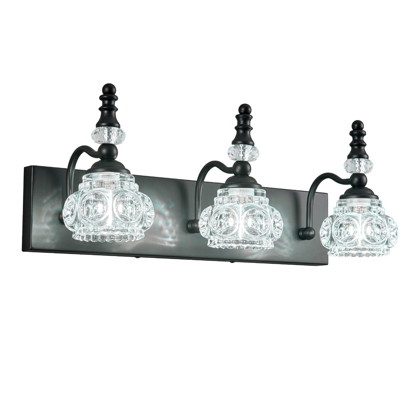 Vintage Embossed Textured Glass Curved Metal Arm Bathroom Vanity Light