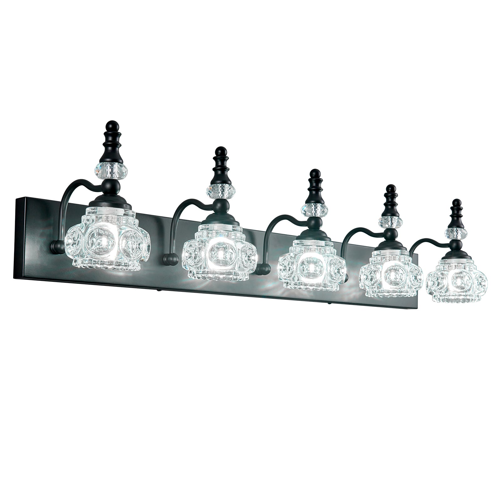 Vintage Embossed Textured Glass Curved Metal Arm Bathroom Vanity Light