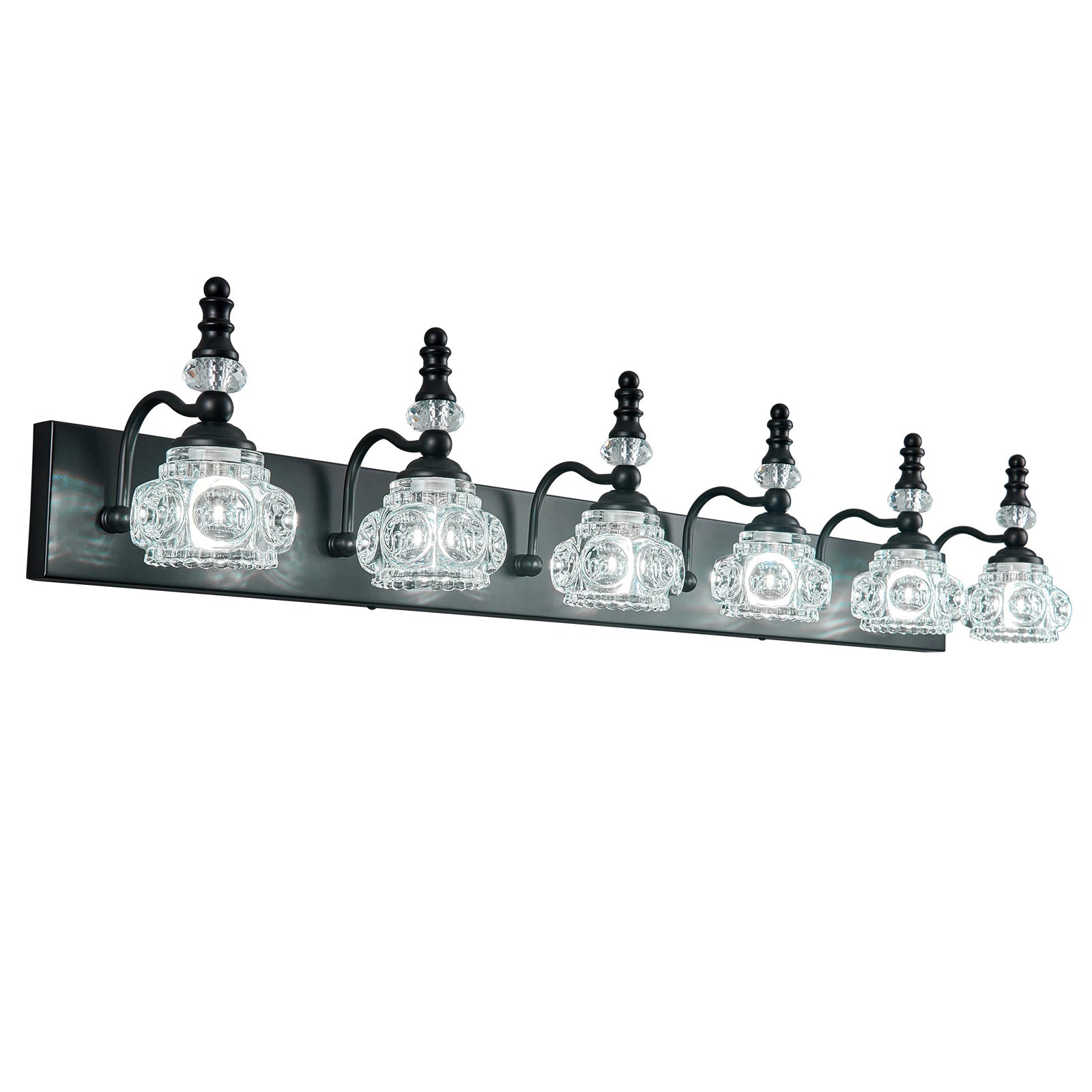 Vintage Embossed Textured Glass Curved Metal Arm Bathroom Vanity Light