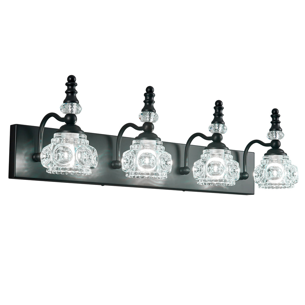 Vintage Embossed Textured Glass Curved Metal Arm Bathroom Vanity Light