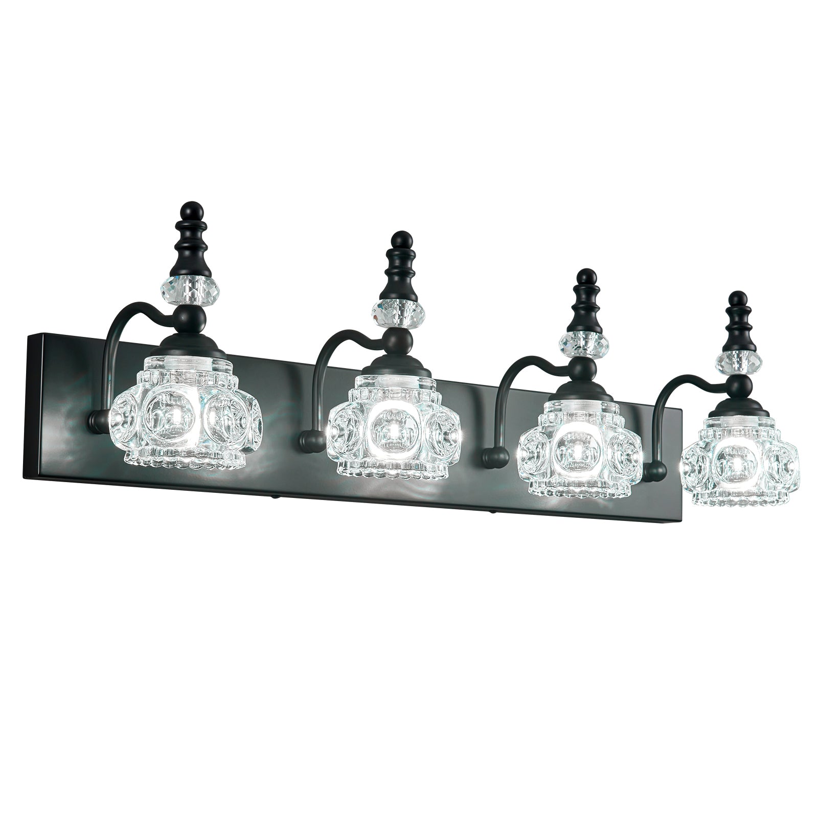 Vintage Embossed Textured Glass Curved Metal Arm Bathroom Vanity Light