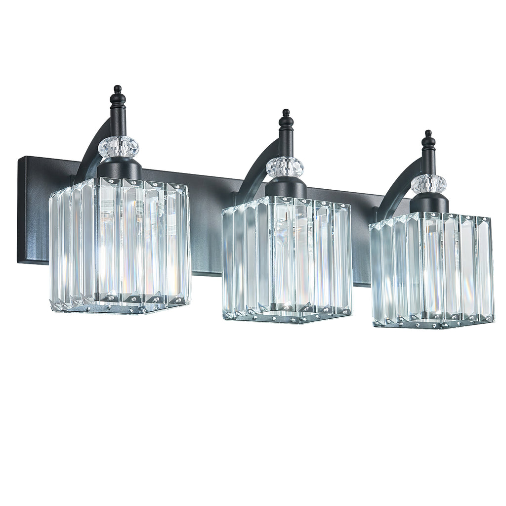 Transitional Luxury Square Prism Fluted Crystal Bathroom Vanity Light