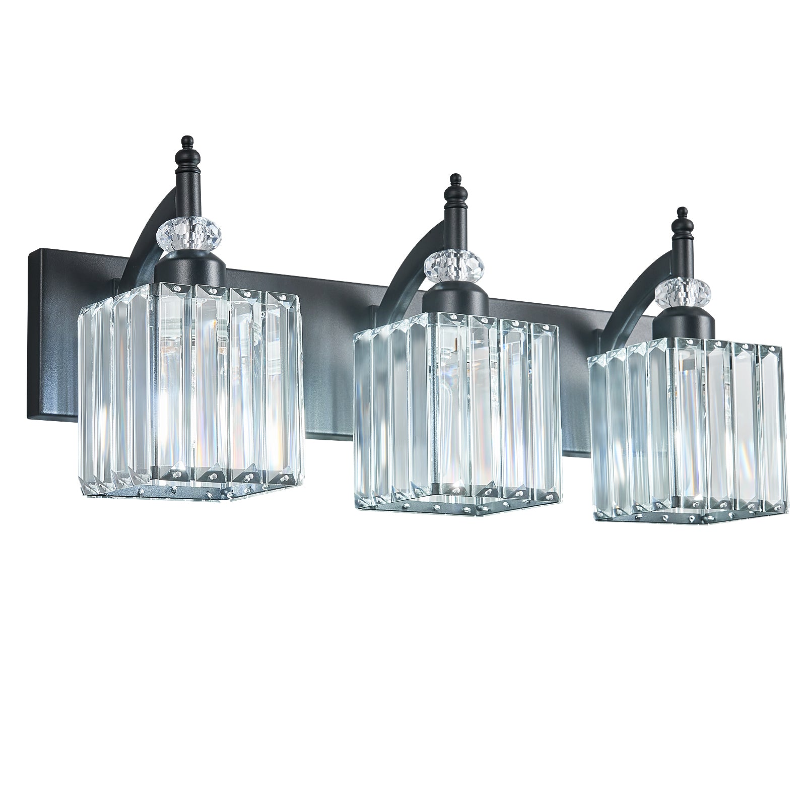 Transitional Luxury Square Prism Fluted Crystal Bathroom Vanity Light