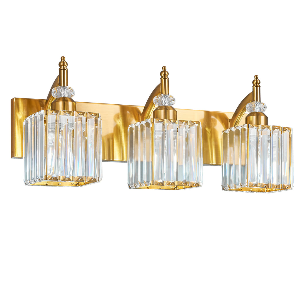 Transitional Luxury Square Prism Fluted Crystal Bathroom Vanity Light
