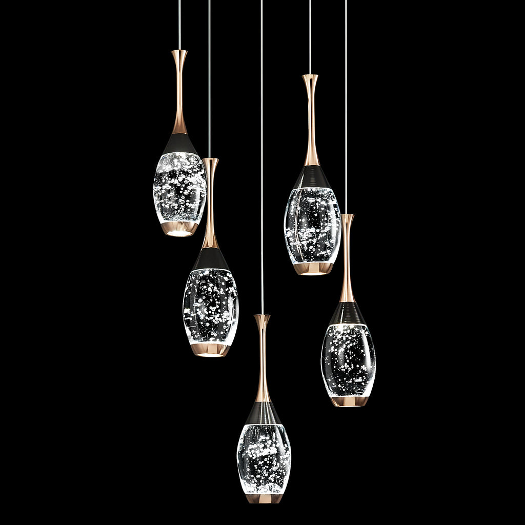 Mini Teardrop LED Black Gold Crystal Pendant Light