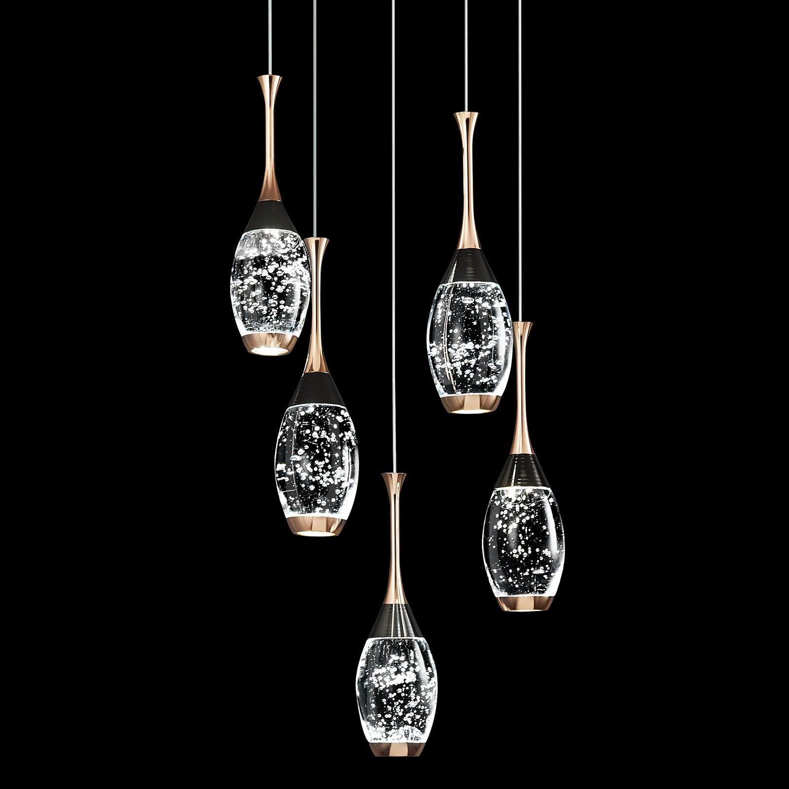 Mini Teardrop LED Black Gold Crystal Pendant Light