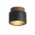 Modern Cylindrical Travertine Wood Flush Mount Ceiling Light