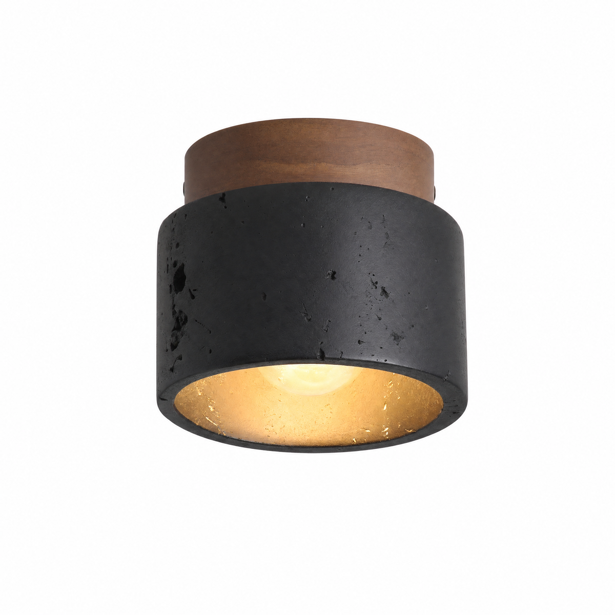 Modern Cylindrical Travertine Wood Flush Mount Ceiling Light