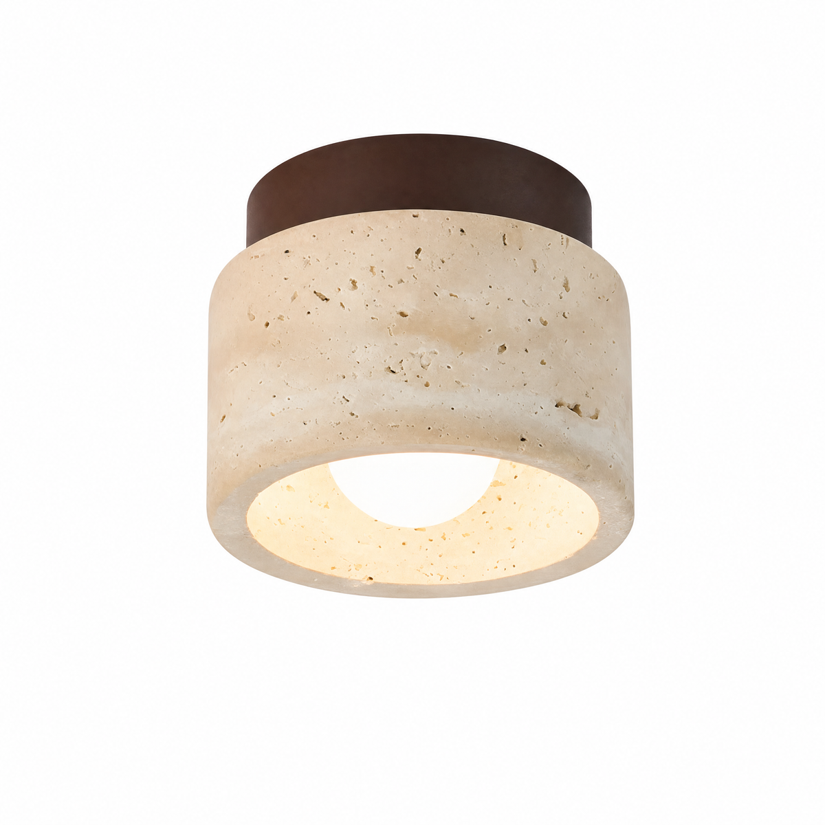 Modern Cylindrical Travertine Wood Flush Mount Ceiling Light