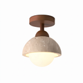 Modern Dome & Cylinder Travertine Wood Semi Flush LED Ceiling Light