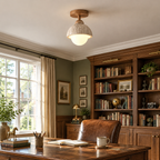 Modern Dome & Cylinder Travertine Wood Semi Flush LED Ceiling Light